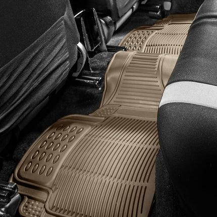 Automotive Floor Mats Solid Tan Beige ClimaProof for all weather protection Universal Fit Trimmable Heavy Duty fits most Cars, SUVs, and Trucks, 3pc Full Set FH Group F11306BEIGE