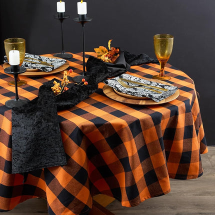 DII Buffalo Check Collection Classic Farmhouse Tablecloth Cotton Orange and Black Tablecloth, 70 Inch Round