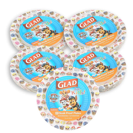Glad for Kids 7-Inch Paper Plates | White Small Round Paper Plates With Paw Patrol Emoji Design | 20 Ct Heavy Duty Disposable Soak Proof Microwavable Paper Plates, 5 Pack (100 Plates Total)