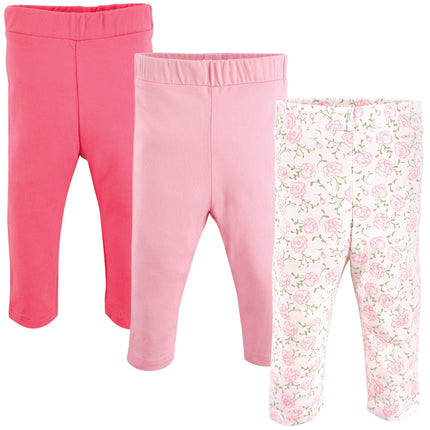 Luvable Friends Girls' Cotton Leggings, Pink Rose,