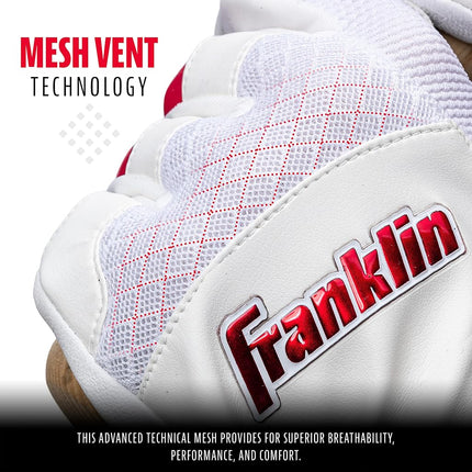 Franklin Sports MLB Shok-Sorb X Baseball + Softball Batting Gloves Adult & Youth Padded Pair, No Sting Pair, White + Chrome Red, Adult X-Large