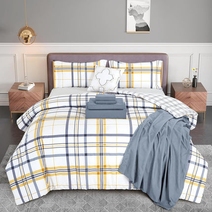 Elegant Comfort Silky Soft 8-Piece Plaid Lodge Bed-in-a-Bag Comforter Set, Includes 4pc Smart Sheet Set, Comforter, Decorative Pillow, Matching Pillowcases and Shams - Twin/Twin XL, Gold