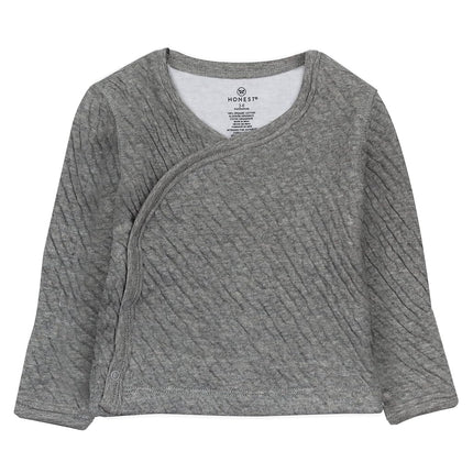 HonestBaby Baby Organic Cotton Matelasse Side-Snap Kimono Top, Gray Heather, Newborn