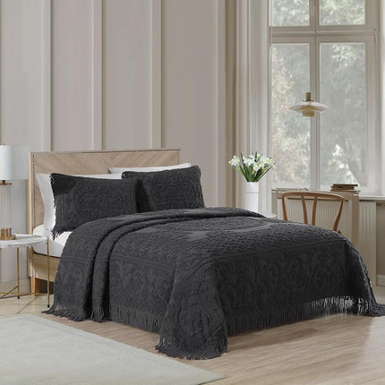 Beatrice Home Fashions Medallion Chenille Bedspread, King Sham, Charcoal
