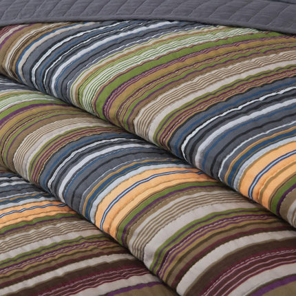 Chezmoi Collection Avery Striped Cotton Quilt Set Daybed Size, 5-Piece Soft Pre-Washed 100% Cotton Quilt, Multi-Color Green