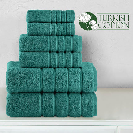 Elegant Comfort 4 Lines Viscose Stripe 6-Piece Premium Towel Set - 100% Turkish Cotton High Absorbent Luxury Bathroom Towels – Includes 2 Washcloths, 2 Hand Towels and 2 Bath Towels Set, Turquoise