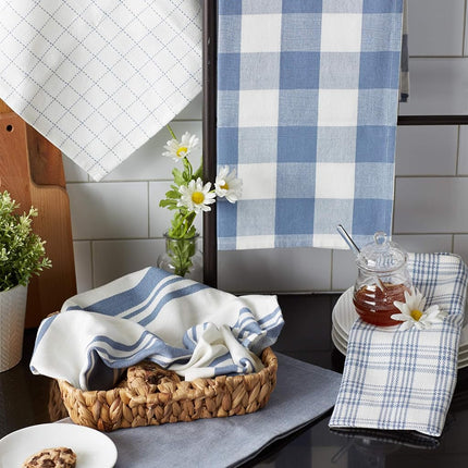 DII Everyday Kitchen Collection Assorted Dishtowel Set, 18x28, Stonewash Blue 5 Piece
