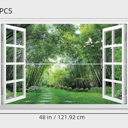 FLFK Fake Window Wall Mural - Jungle Faux Window Wall Sticker, Stick and Peel Wall Decals, 48"x32", Set of 2 Sheets