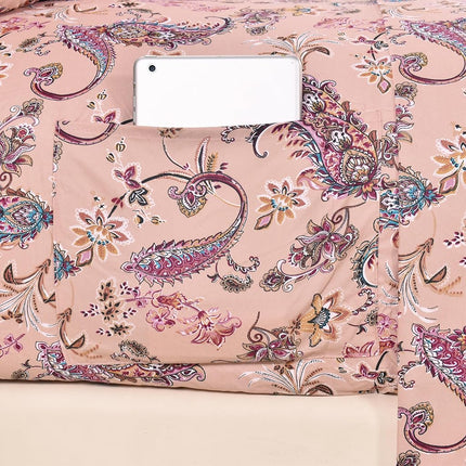 Elegant Comfort Softest and Coziest 4-Piece Sheet Set - 1500 Premium Hotel Quality Microfiber - Deep Pocket, Wrinkle Resistant 4-Piece Paisley Pattern Bed Sheet Set, Twin XL, Paisley Coral