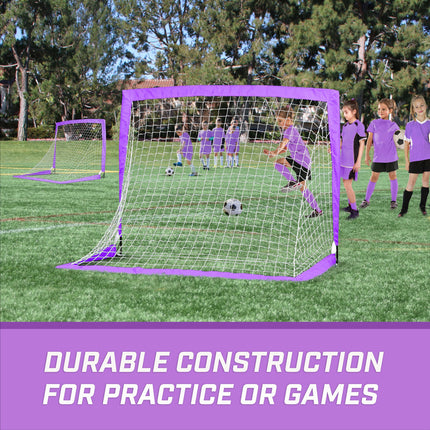 GoSports Team Tone 4 ft x 3 ft Portable Soccer Goals for Kids - Set of 2 Pop Up Nets for Backyard - Purple