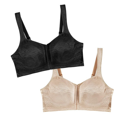 Sujetador sin aros Playtex 18 Hour de cierre delantero con soporte extra en la espalda para mujer, USE52E, Nude/Negro, paquete de 2, 42D