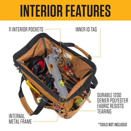 Carhartt Onsite Tool Bag, Durable Water-Resistant, Tool Storage Bag, Heavyweight w/Molded Base, 16-Inch, Carhartt Brown