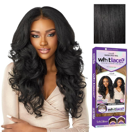 Sensationnel What lace pelucas 13x6 - peluca sintética Latisha Cloud 9 con encaje HD predepilado - Whatlace Latisha (1 JETBLACK)