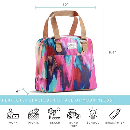 Sac à lunch Fit & Fresh pour femmes, sac à lunch isotherme pour femmes pour le travail, grande boîte à lunch pour femmes étanche et résistante aux taches avec contenants, fermeture à glissière Minneola Bag Brush Strokes