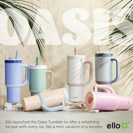 Ello Oasis 30 oz Tumbler with Handle & Retracting Straw | Reusable Insulated Stainless Steel Cup 100% Leakproof, Gifts for Teens Women Men | Keeps Cold for 20 Hours, Cup Holder Friendly, Cream Tonal
