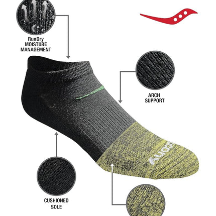 Saucony Men's Multi-Pack Mesh Ventilating Comfort Fit Performance No-Show Socks, Fashion Tipped Black (6 Pairs), XX-Large