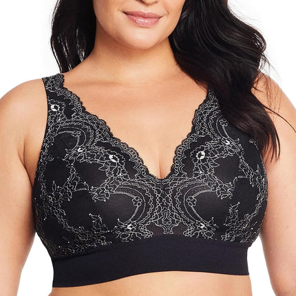 Glamorise Bramour Lexington Lace Plunge Bralette Sujetador sin aros 7013 (Mujer y Mujer Tallas Grandes) Negro