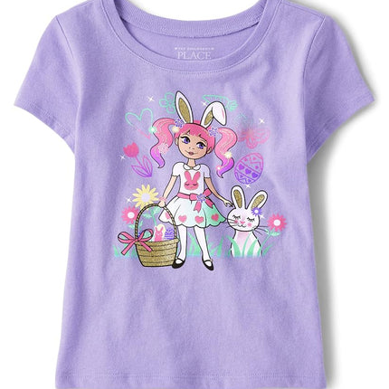 The Children's Place T-shirts graphiques à manches courtes pour bébés filles et tout-petits, toutes fêtes, anniversaires, fille lapin violet, 2T