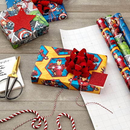 Hallmark Avengers Wrapping Paper with Cut Lines on The Reverse (3-Pack: 60 sq. ft. TTL) with Captain America, Iron Man, Black Widow, Thor and Hulk for Birthdays, Christmas, Father's Day and More