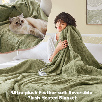 Serta Heated Blanket, Electric Twin Size, Soft, Warm, Fuzzy - Auto Shut Off Timer, 10 Lv Heat Setting, ETL Certified, 62" x 84" Sage