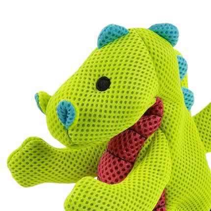 goDog Mesh Dragons Squeaky Plush Dog Toy, Double Chew Guard Technology - Green, Small