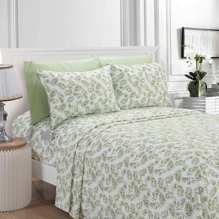 Elegant Comfort Luxury Soft Bed Sheets Palm Leaves Pattern - 1500 Premium Hotel Quality Microfiber Softness Wrinkle and Fade Resistant (6-Piece) Bedding Set, Queen, Palm Leaves