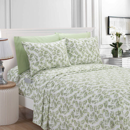 Elegant Comfort Luxury Soft Bed Sheets Palm Leaves Pattern - 1500 Premium Hotel Quality Microfiber Softness Wrinkle and Fade Resistant (6-Piece) Bedding Set, Queen, Palm Leaves