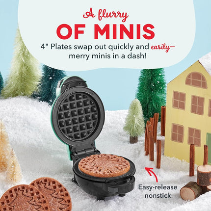 DASH Multimaker Mini System Two 4” Nonstick Removable Waffle Plates Set (Snowman & Tree) - 2Pc Plate Pack for Waffle Iron & Griddle, Compatible with Dash MultiMaker Mini System, Nonstick Surface