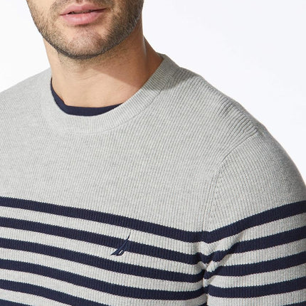 Suéter de cuello redondo de punto a rayas Nautica para hombre, gris jaspeado, XXL