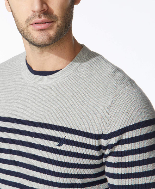 Suéter de cuello redondo de punto a rayas Nautica para hombre, gris jaspeado, XXL