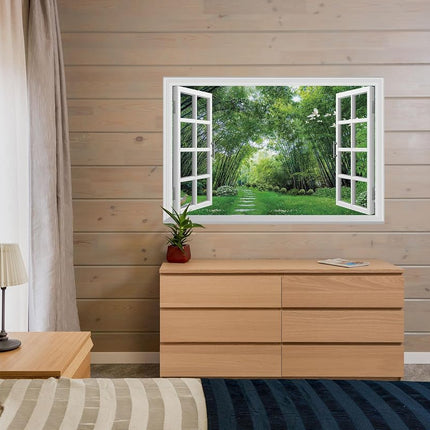 FLFK Fake Window Wall Mural - Jungle Faux Window Wall Sticker, Stick and Peel Wall Decals, 48"x32", Set of 2 Sheets