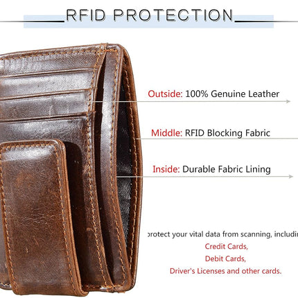 HOPSOOKEN Clip de Dinero RFID Billetera de Bolsillo Delantero de Cuero Delgada Minimalista para Hombre, Marrón con Ventana de Identificación (Cuero Crazy Horse), S