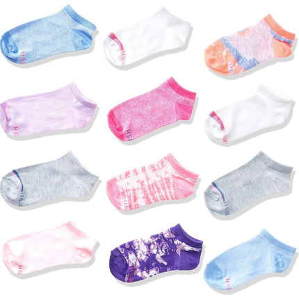 Hanes Girls' No Show Socks, 12-Pair Pack, Tie Dye Assortment, M