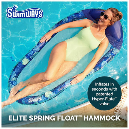 Swimways Elite Spring Float Hammock Pool Lounger, Inflatable Pool Floats Adult with Fast Inflation, Pool Hammock for Adults up to 250 lbs