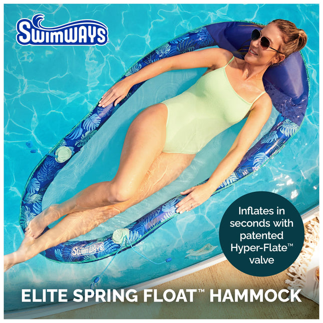 Swimways Elite Spring Float Hammock Pool Lounger, Inflatable Pool Floats Adult with Fast Inflation, Pool Hammock for Adults up to 250 lbs