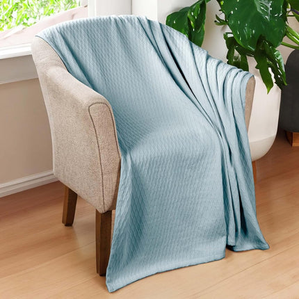 Superior Diamond Weave Blanket, 100% Cotton Cover for Home, Couch, Bed, Soft, Warm Blankets, Boho Aesthetic, Comfy, Cozy, and Cute Covers, Decorative Bedding Essentials, Throw, Aqua