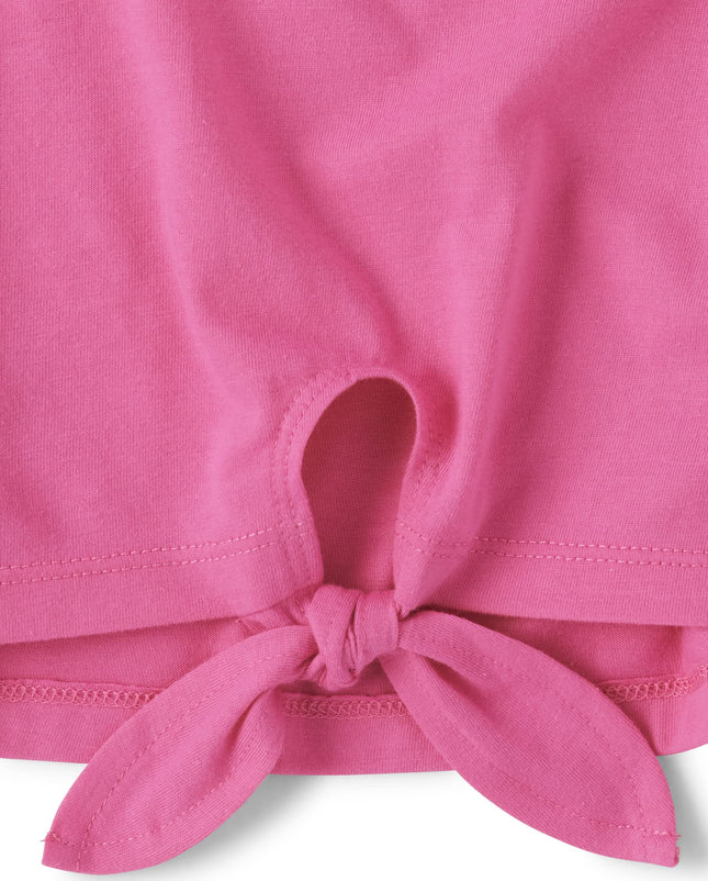 The Children's Place Girls' Short Sleeve Basic Tie Front Top, French Rose, 16