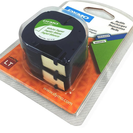 3 x DYMO LetraTag Labeling Tape for LetraTag Label Makers, Black Print on White Paper Tape, 1/2'' W x 13' L, 2 Rolls (10697)