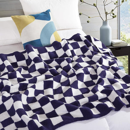 Elegant Comfort Checkered Throw Blanket, Purple Super Soft Cozy Fluffy Warm Throw Blankets for Couch, Sofa, Chair, Bed, Camping, Picnic, Travel Lightweight Bed Blanket (50" x 70")