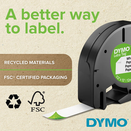 DYMO LetraTag Labeling Tape for LetraTag Label Makers, Black Print on White Paper, White Plastic and Clear Plastic Tapes, 1/2'' W x 13' L, 3 Rolls (12331)