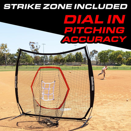 GoSports 7 ft x 7 ft PRO Baseball & Softball Practice Hitting & Pitching Net with Bow Type Frame, Carry Case and Strike Zone, Ultimate Training Net