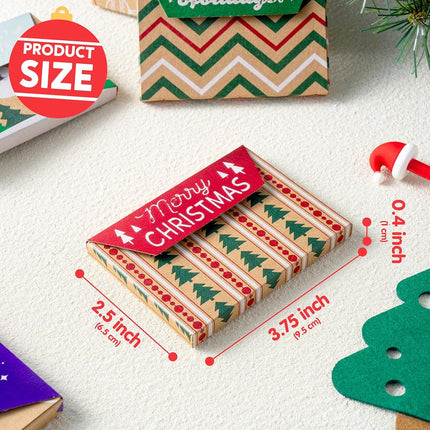 JOYIN 12PCS Gift Card Boxes Holder for Christmas, 3.75" x 2.5" x 0.4" Brown Kraft Paper Envelope Boxes for Presents Wrapping, 12 Design Xmas Holiday Birthday Decor, Small Party Favor Money Cash Holder
