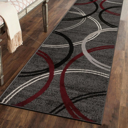 Tapis de couloir ou de salle de bain Rugshop motif cercles ondulés modernes, ne peluche pas, rouge, 80 cm x 183 cm