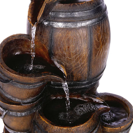 Alpine Corporation 24" H Indoor/Outdoor Tiered Barrels and Buckets Fountain, Brown