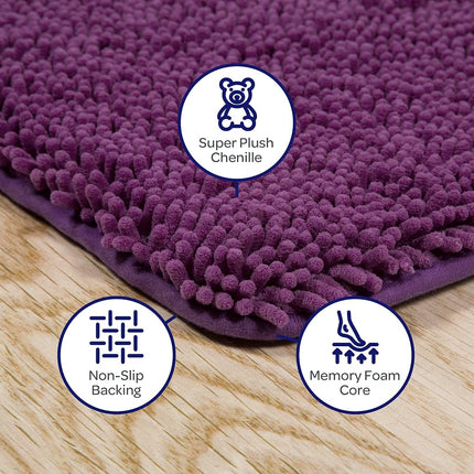 Bedford Home 2-Piece Memory Foam Shag Bath Mat-Purple