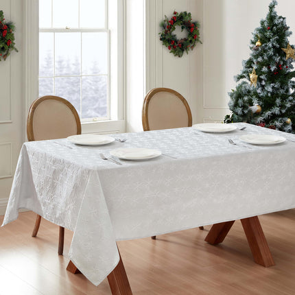 Laura Ashley Tablecloth Raised Woven Embroidered Jacquard Fabric, Wrinkle Resistant for Dining, Holiday, Party, Wedding or Banquet, 60" x 120", Snowflake Silver