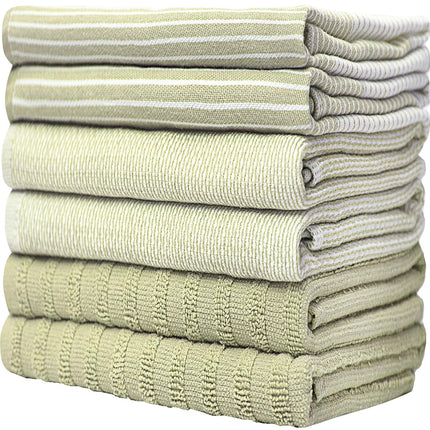 Premium Kitchen Towels (20”x 28”, 6 Pack) | Large Cotton Dish Towels | Flat & Terry Highly Absorbent Kitchen Linen Set with Hanging Loop | Sage