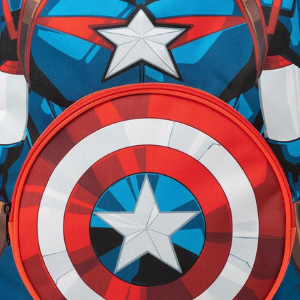 Marvel Boys Backpack Set | Kids 4 Piece Blue Rucksack Set with School Bag, Pencil Case, Lunch Bag & Water Bottle | Captain America, Iron Man & Hulk Avengers Matching Bundle | Back to School Gifts