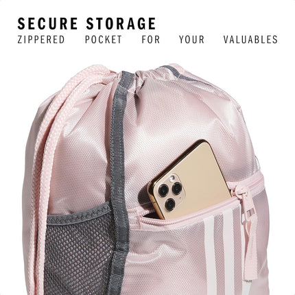 adidas Alliance Ii Sackpack, Sandy Pink/White, One Size, Alliance Sackpack, Drawstring Backpack, Lightweight Small Gym Bag for Women, Soccer Backpack
