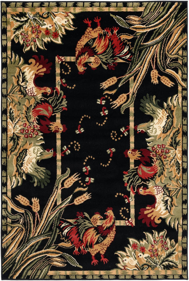 Tapis unique de la collection Barnyard de Loom - Ferme (4' 1" x 6' 1" Rectangle, Noir/Crème)